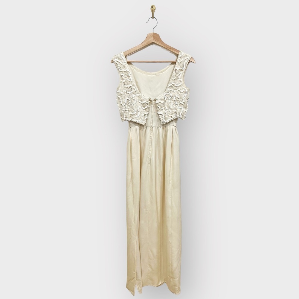 SAKS FIFTH AVENUE Vintage Sequin Crystal Embellished Ivory Bridal Bow Dress - Picture 7 of 9